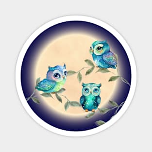 Owls on Full Moon Magnet